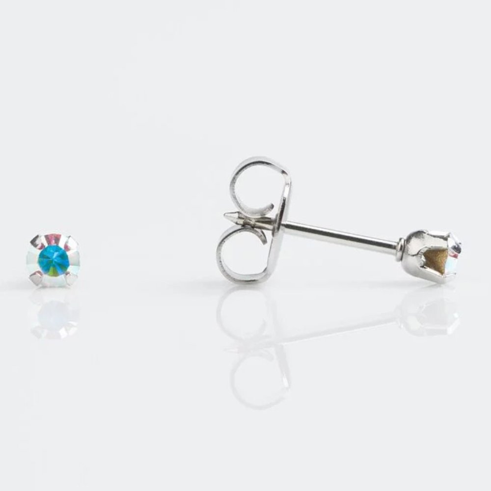Studex Stainless Steel 3MM Rainbow Crystal Ear Piercing Earrings
